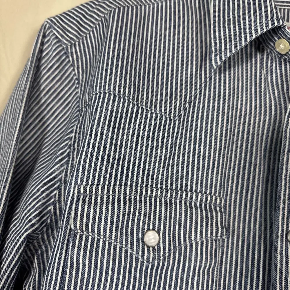 Levi’s Mens M Western Shirt Hickory Stripe Pearl Snap Denim Workwear Cowboy